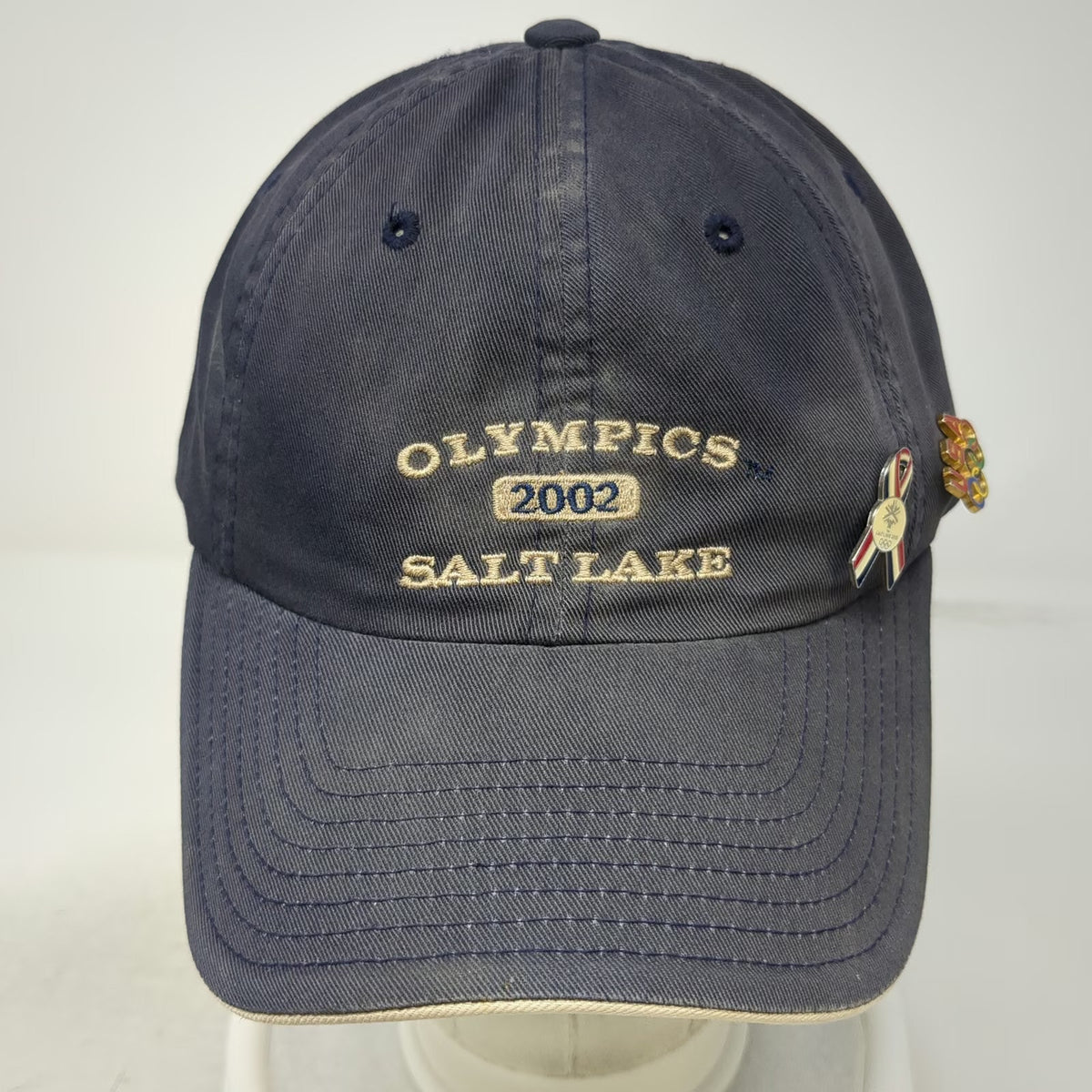 American Needle Baseball Cap Blue OS 2002 Salt Lake Olympics Hat Pins Vintage