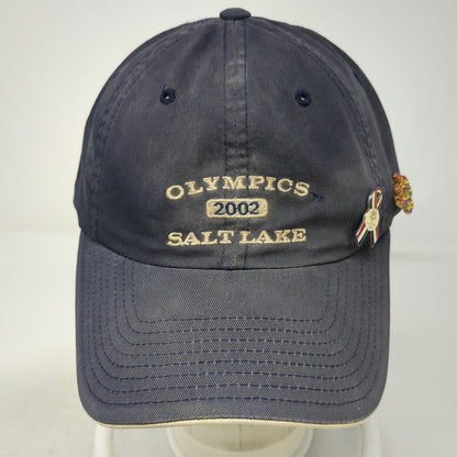 American Needle Baseball Cap Blue OS 2002 Salt Lake Olympics Hat Pins Vintage