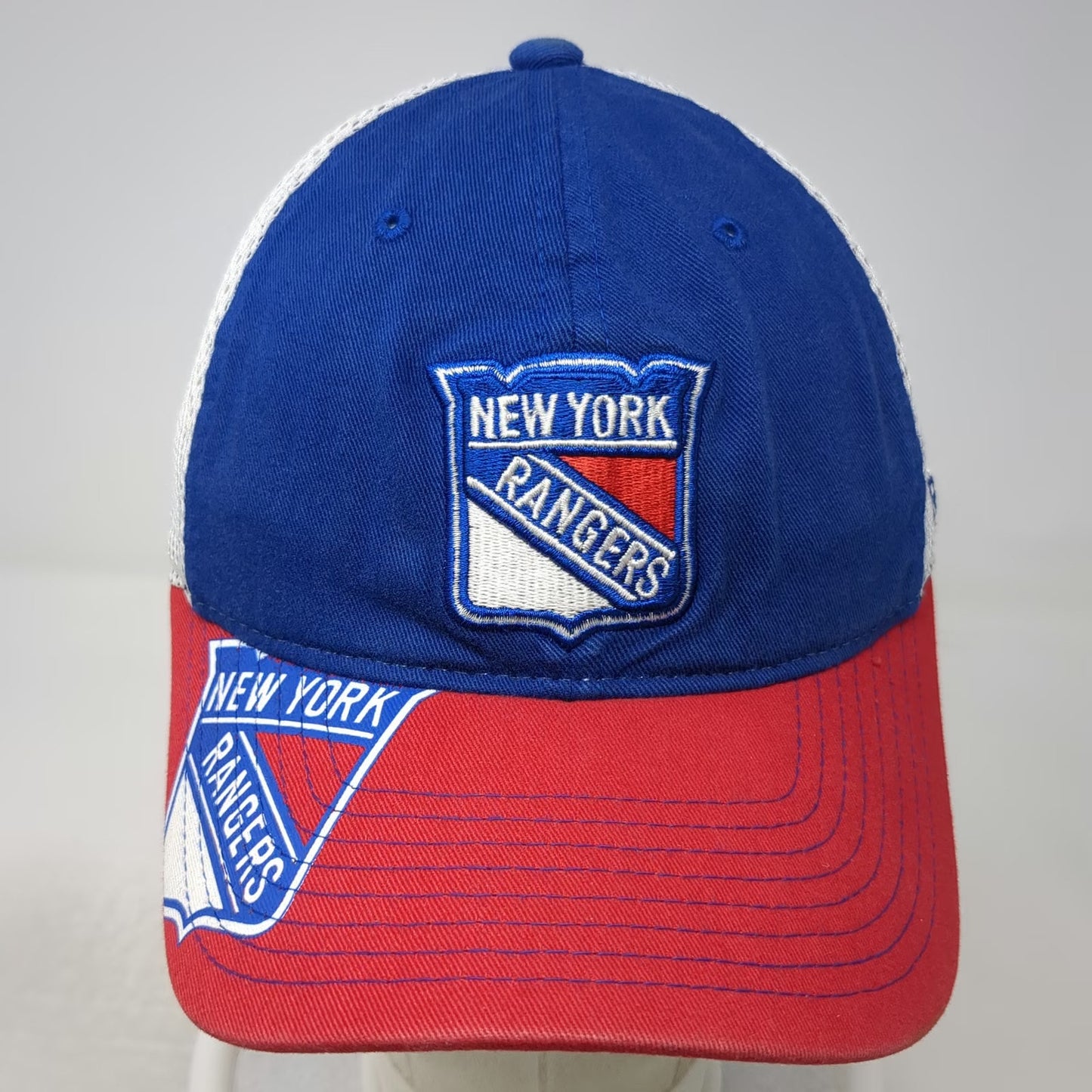 Reebok New York Rangers NHL Blue Red White XL Mesh Back Stretch Fit Shield Hat