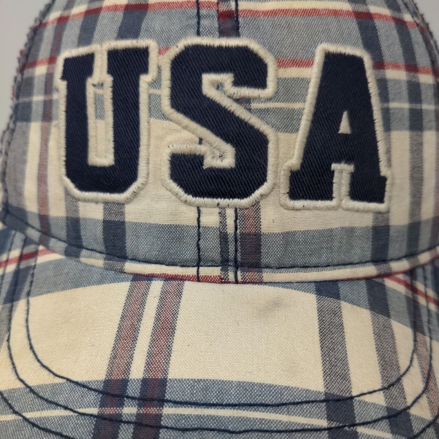 USA Strapback Hat Multicolor Size 4-7 Plaid Patriotic Embroidered 6 Panel