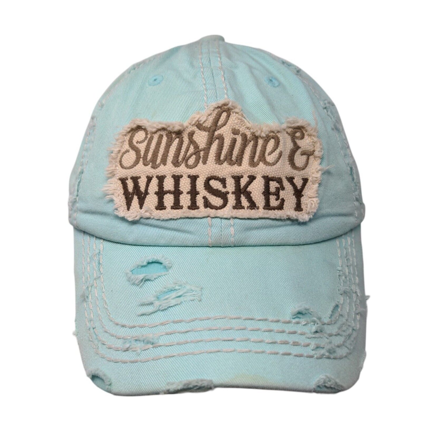 Sunshine & Whiskey Strapback Hat Blue OSFA Adjustable Distressed KBETHOS Vintage
