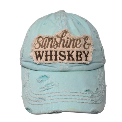 Sunshine & Whiskey Strapback Hat Blue OSFA Adjustable Distressed KBETHOS Vintage
