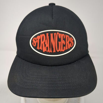 5 Panel Hat Black One Size STRANGERS Red Rubber Logo Slideback Closure Cap