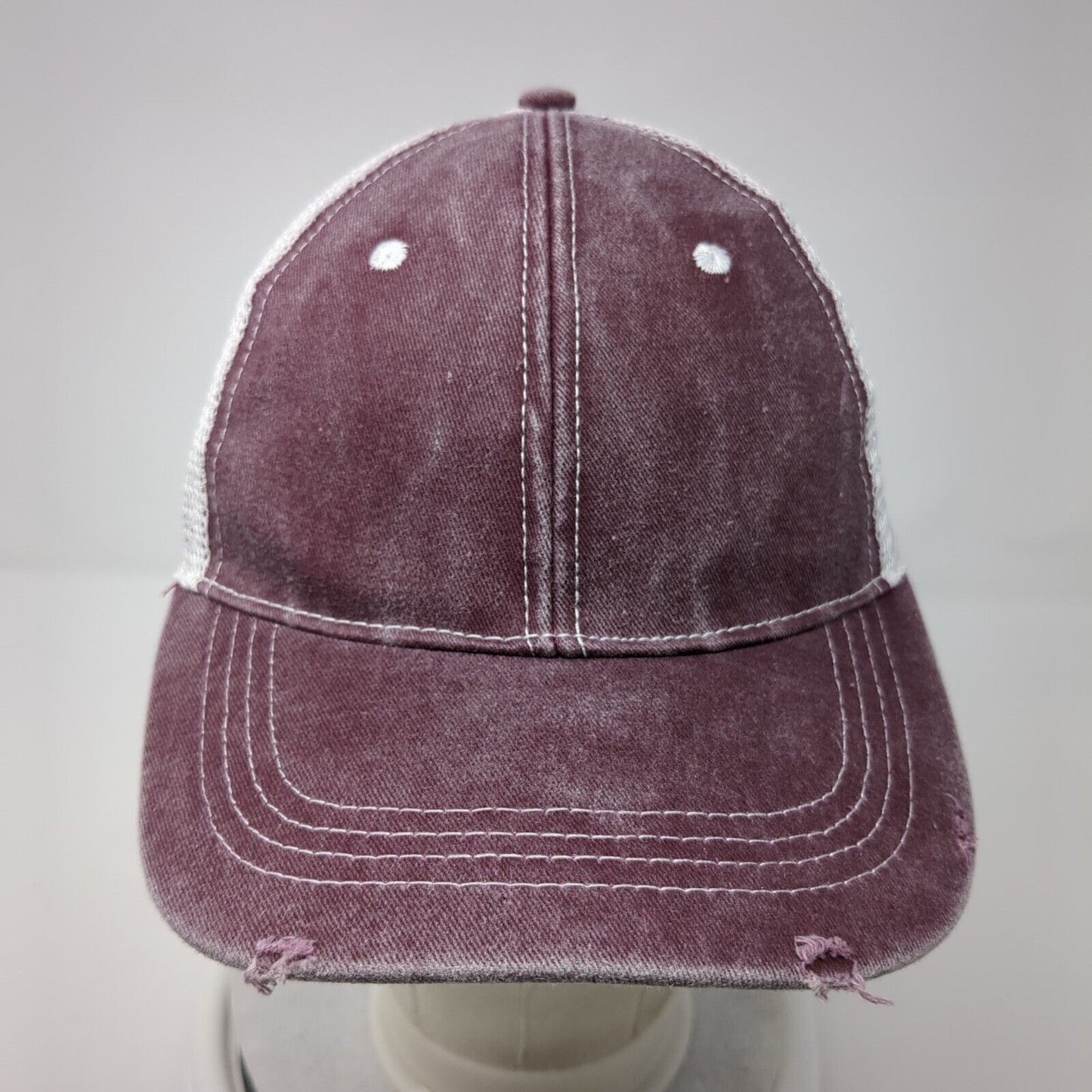 Unbranded Strapback Trucker Hat Red OS Adjustable Mesh Back Distressed Blank