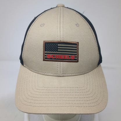 Scheels American Flag Trucker Hat Beige One Size Mesh Snapback Outdoor Sports