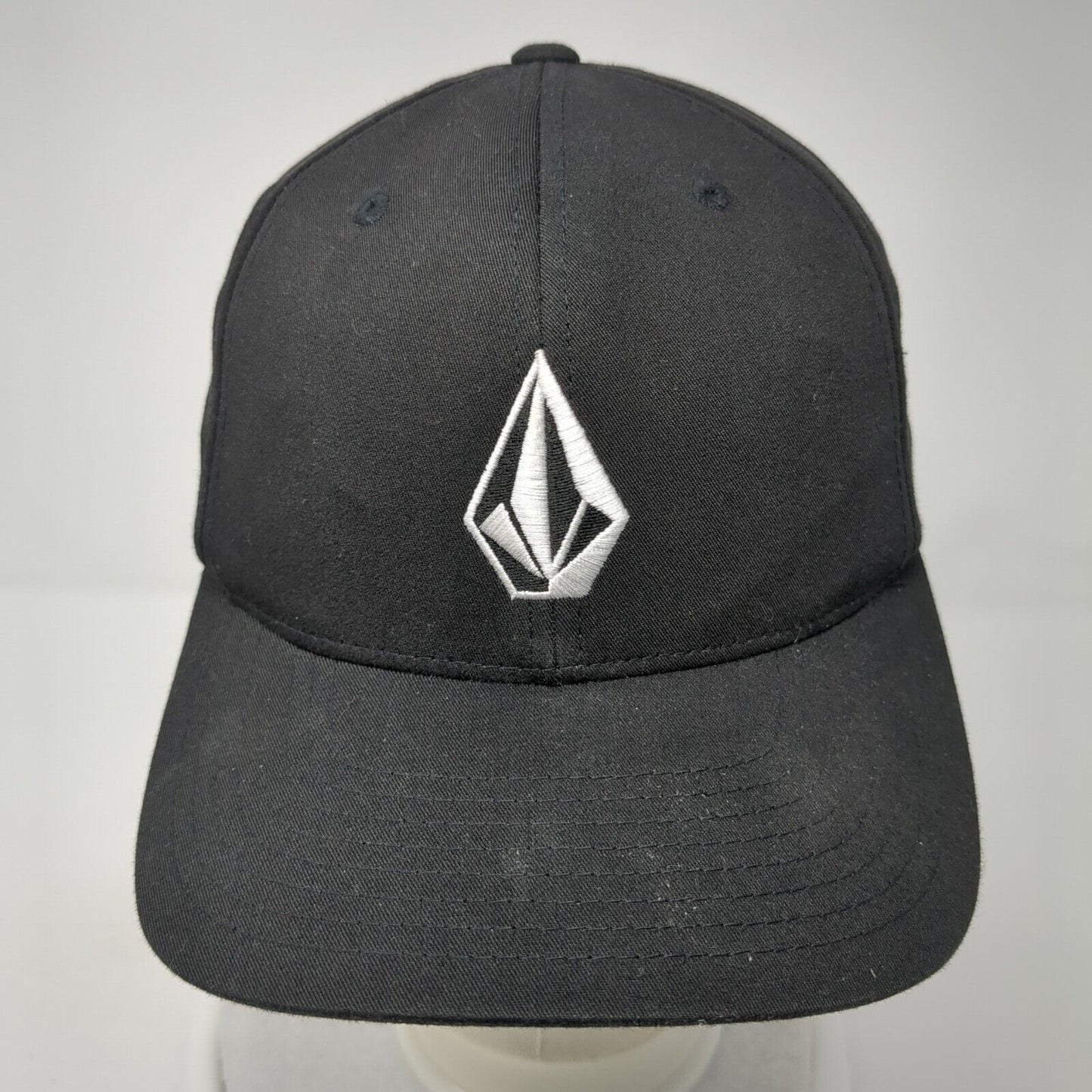 Volcom Fitted Hat Black S/M Embroidered Vented Holes 6 Panel Flexfit