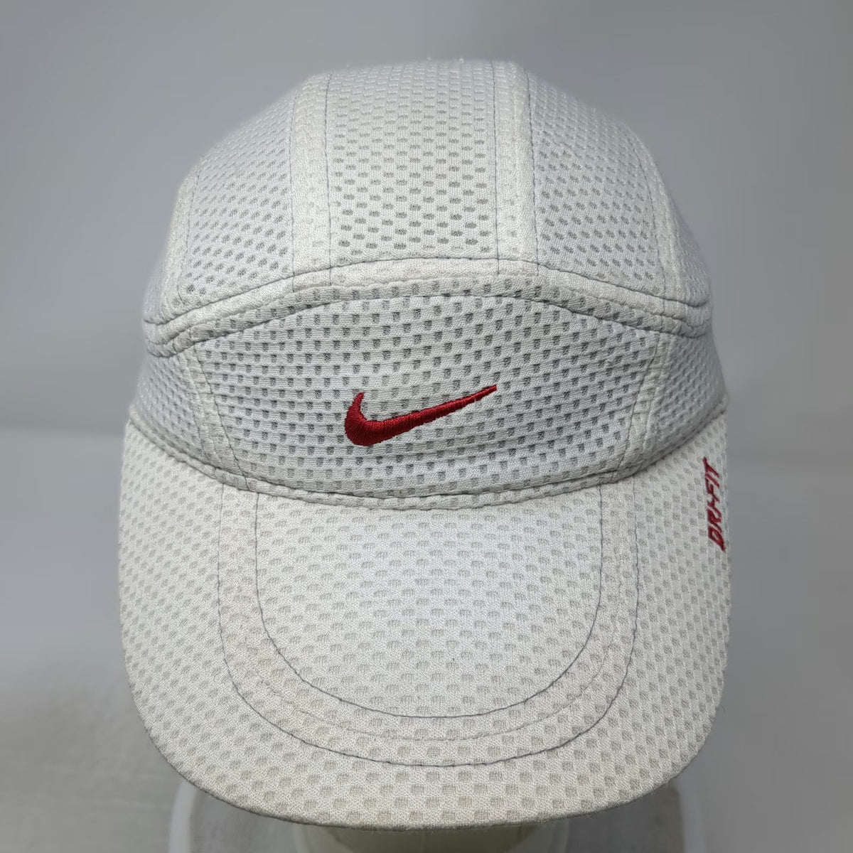 Nike Baseball Cap White One Size Mesh Dri-Fit Red Swoosh Strapback Running Hat