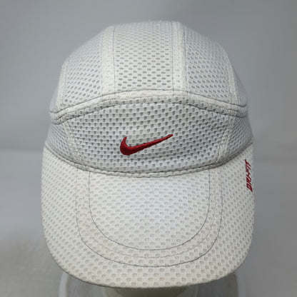 Nike Baseball Cap White One Size Mesh Dri-Fit Red Swoosh Strapback Running Hat