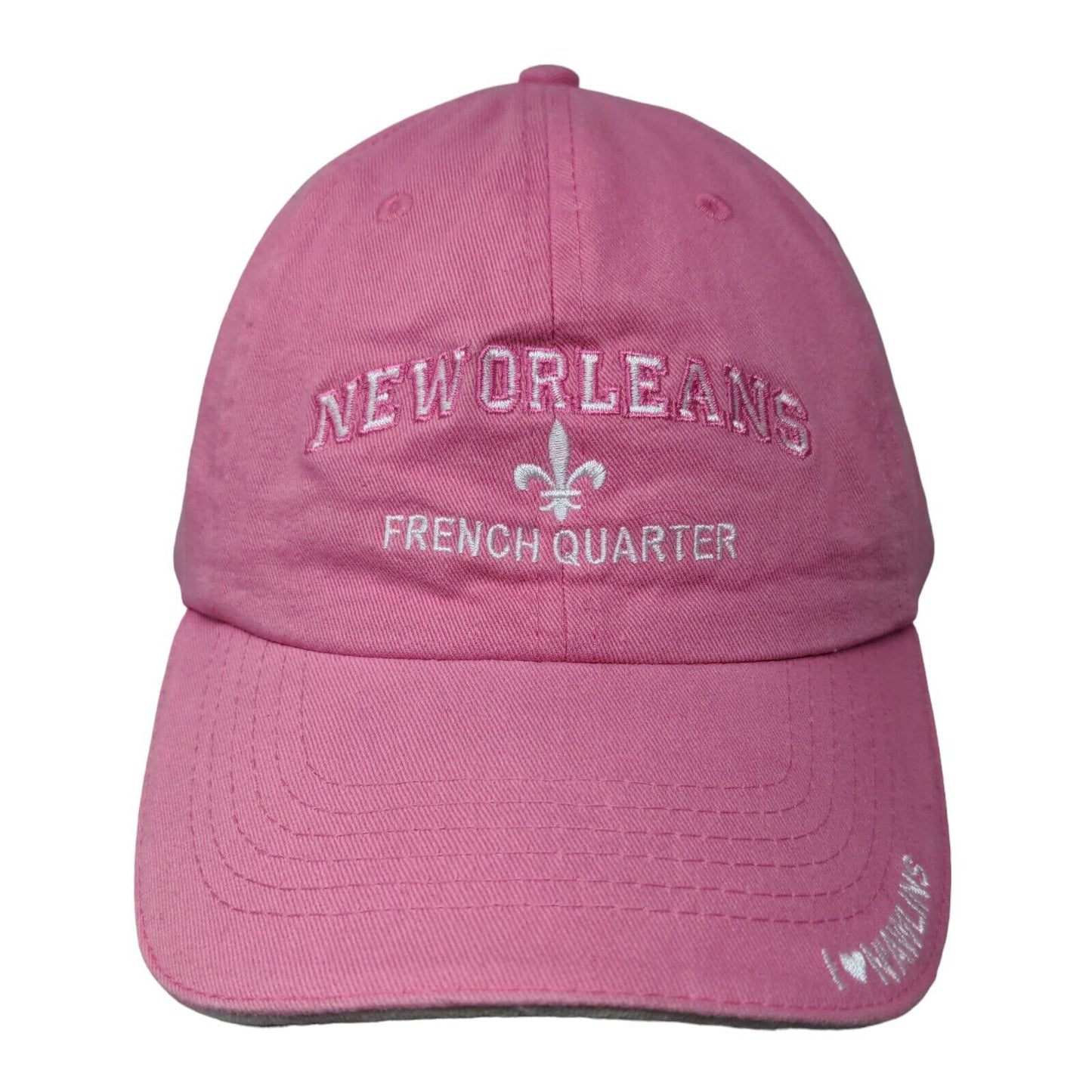 New Orleans French Quarter Strapback Hat Pink Embroidered Adult I Love Nawlins