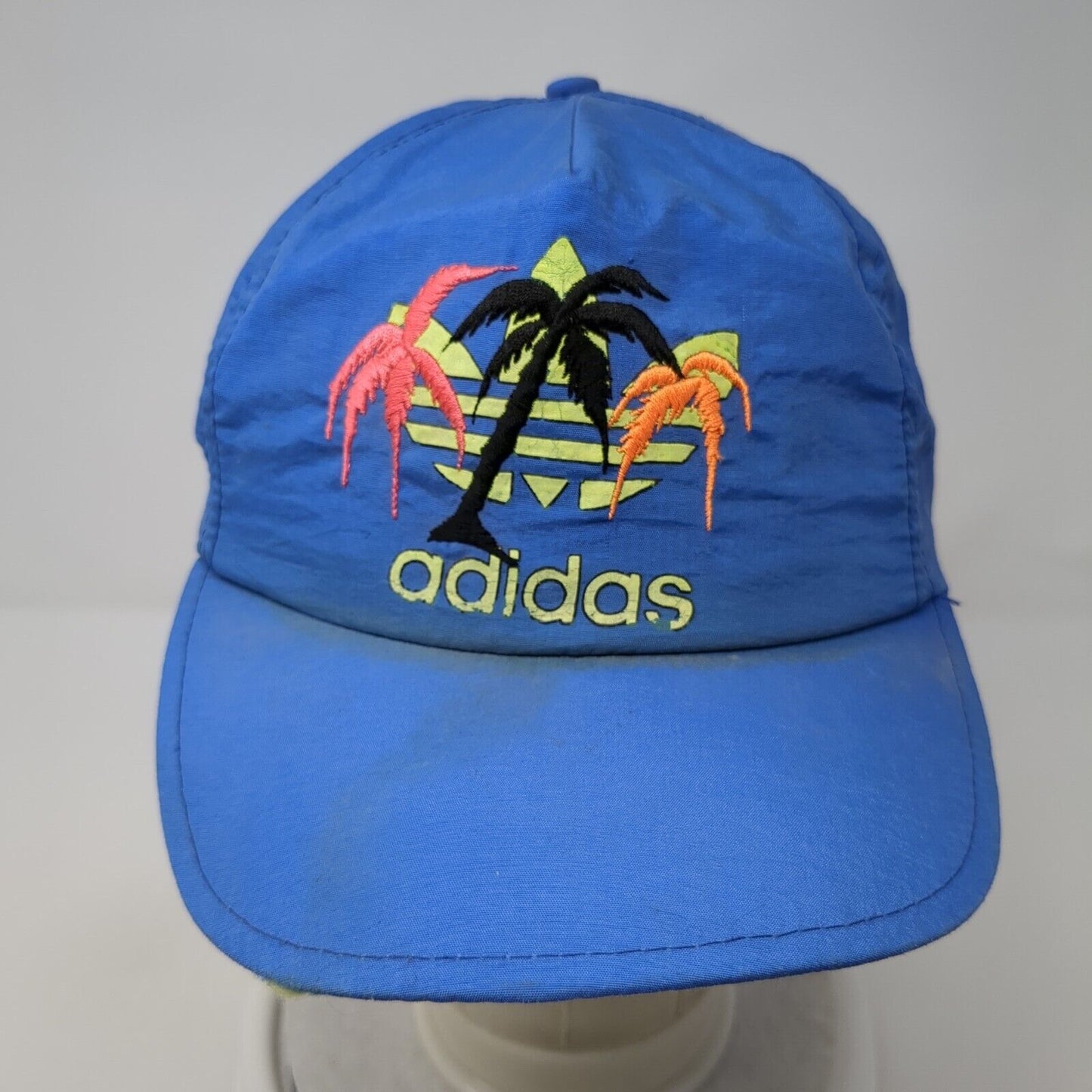Vintage Blue Tag Adidas Snapback Hat Embroidered Palm Trees 100% Nylon