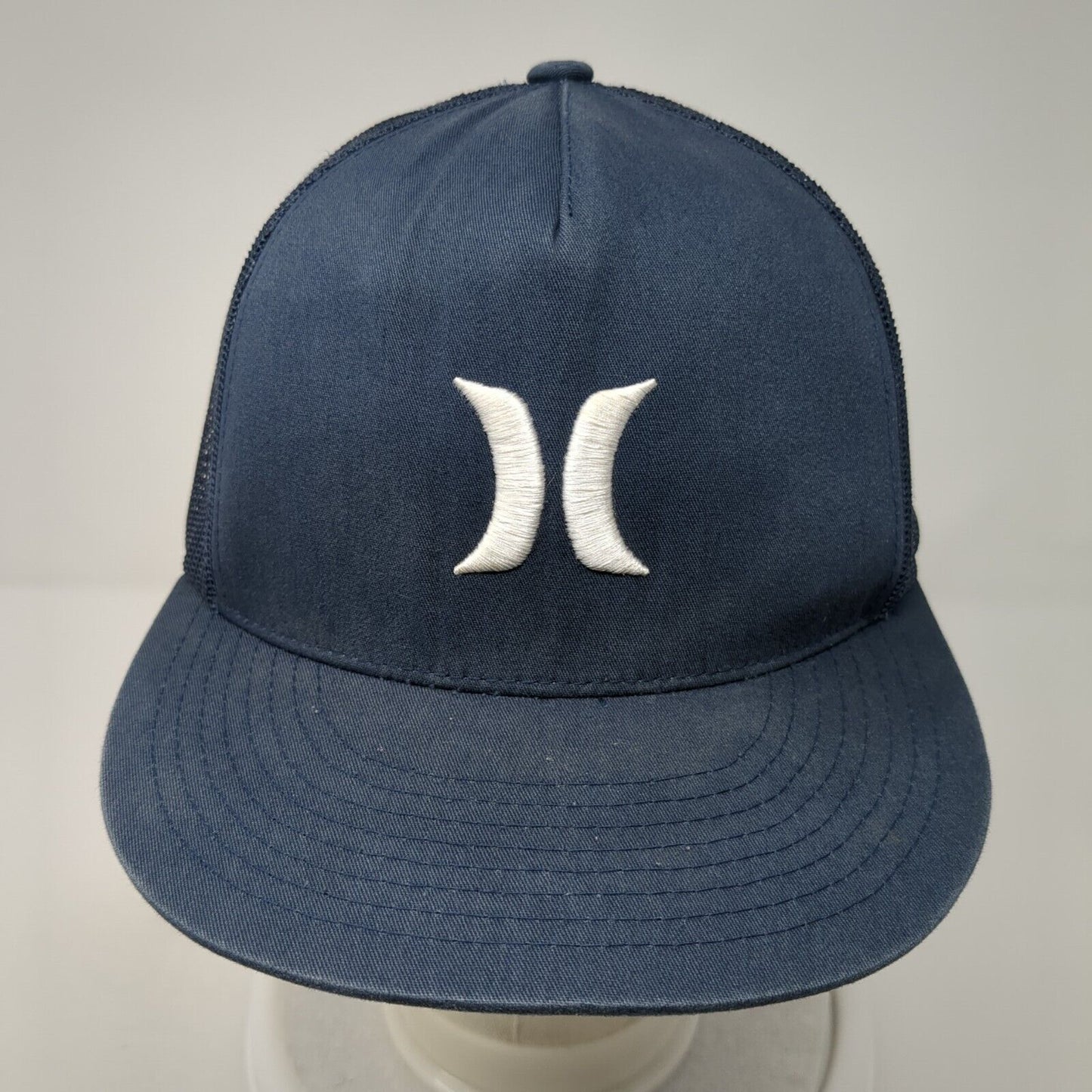 Hurley Logo Snapback Mesh Back Trucker Hat Blue One Size Adjustable