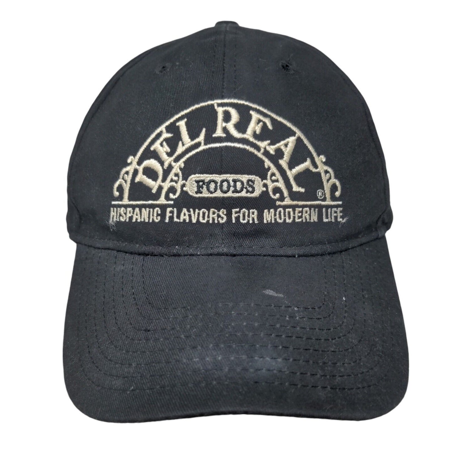 Del Real Foods Strapback Hat Black OSFM Embroidered Adjustable 6 Panel
