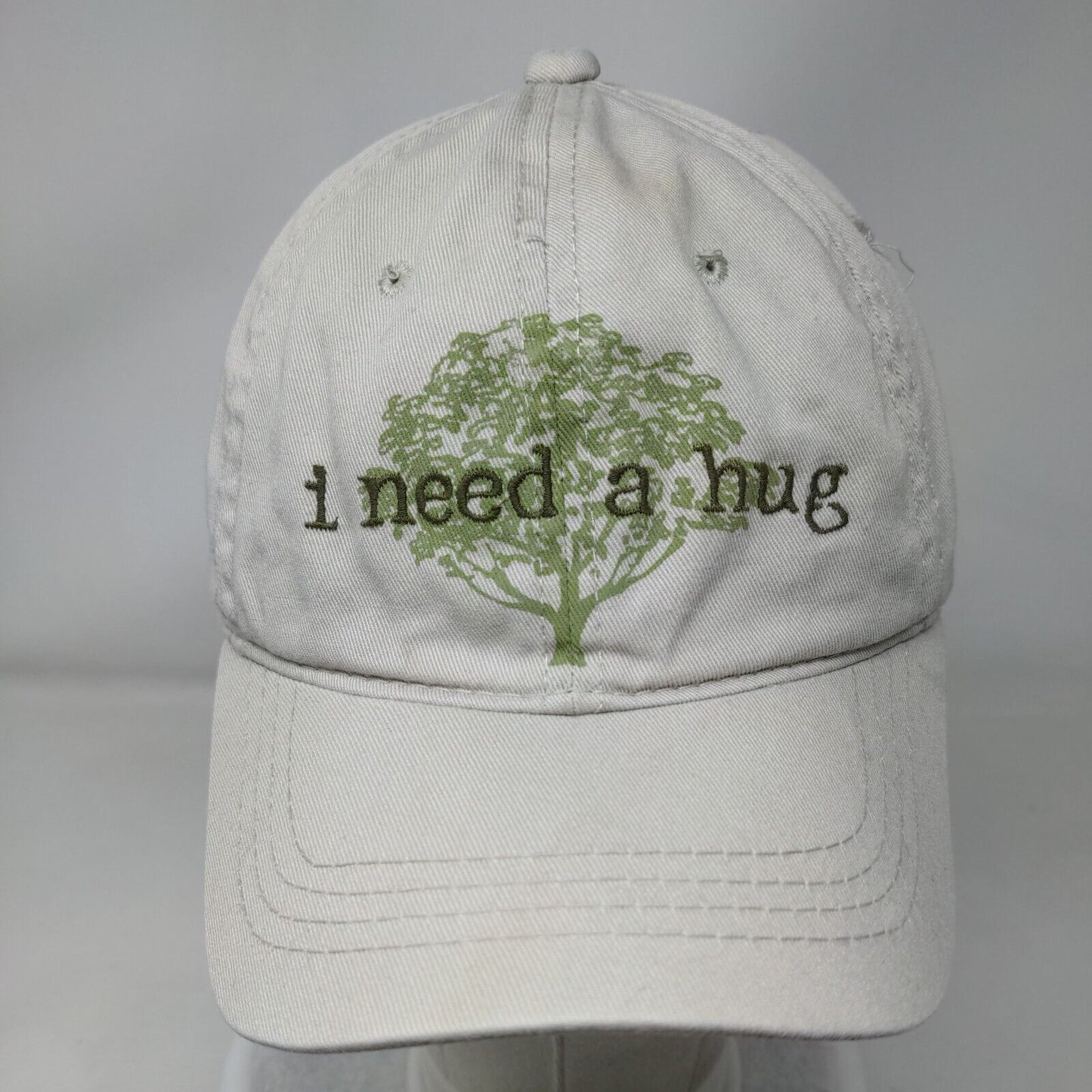 I Need A Hug Slideback Hat Tan OSFM Adjustable Embroidered Vent Holes