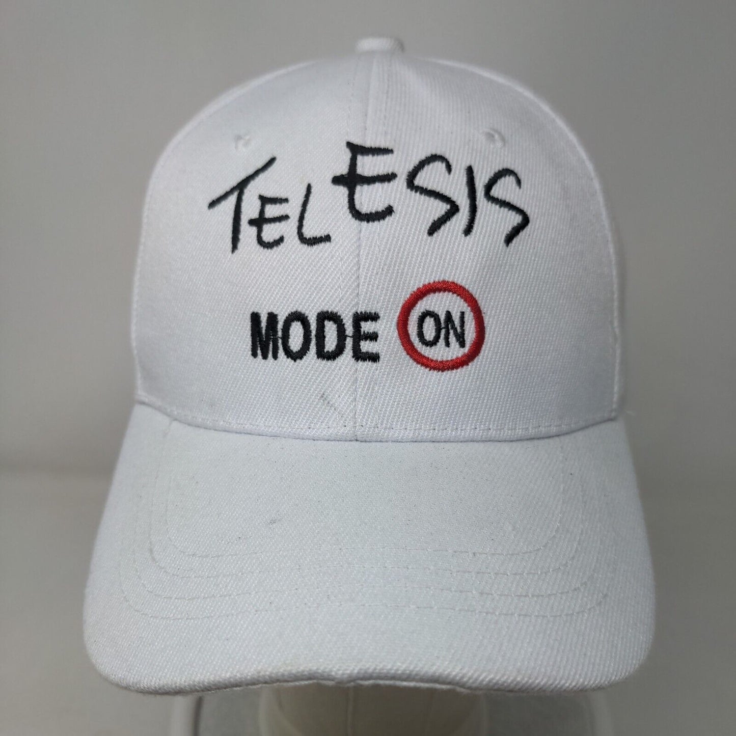 Telesis Mode On Strapback Hat White OSFA Adjustable Embroidered Golden Lion