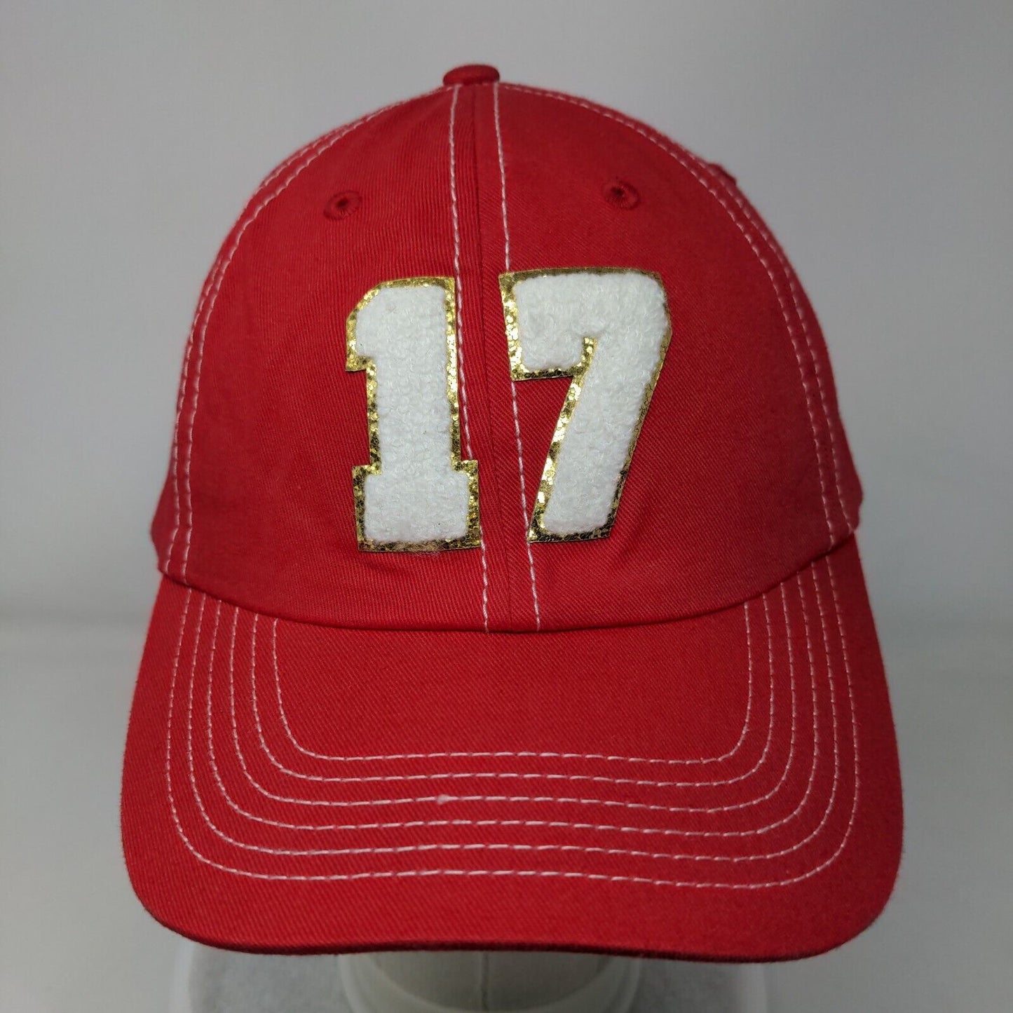 Number 17 Slideback Hat Red One Size Adjustable Embroidered 6 Panel Cotton