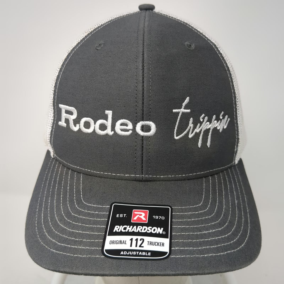 Richardson Trucker Hat Gray One Size Snapback Mesh Embroidered Rodeo Trippin