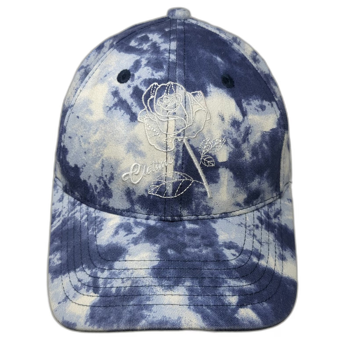 CLOTIME Blue Tie Dye Rose Embroidery Baseball Cap One Size Slideback Flower Hat