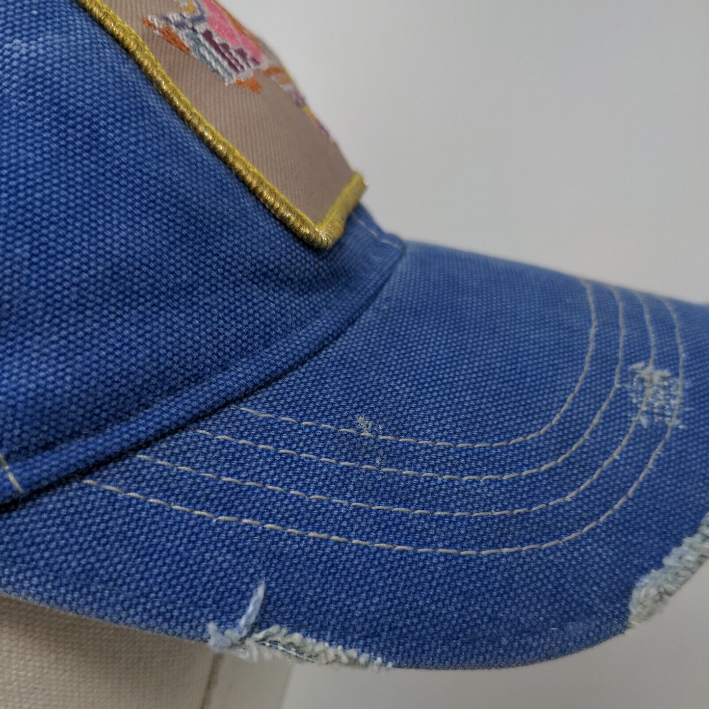 Judith March Patchwork Texas Trucker Hat Blue One Size Distressed Mesh Back