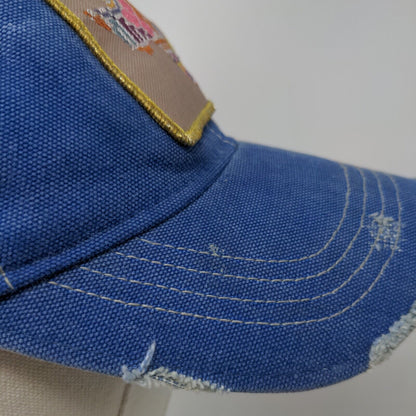 Judith March Patchwork Texas Trucker Hat Blue One Size Distressed Mesh Back