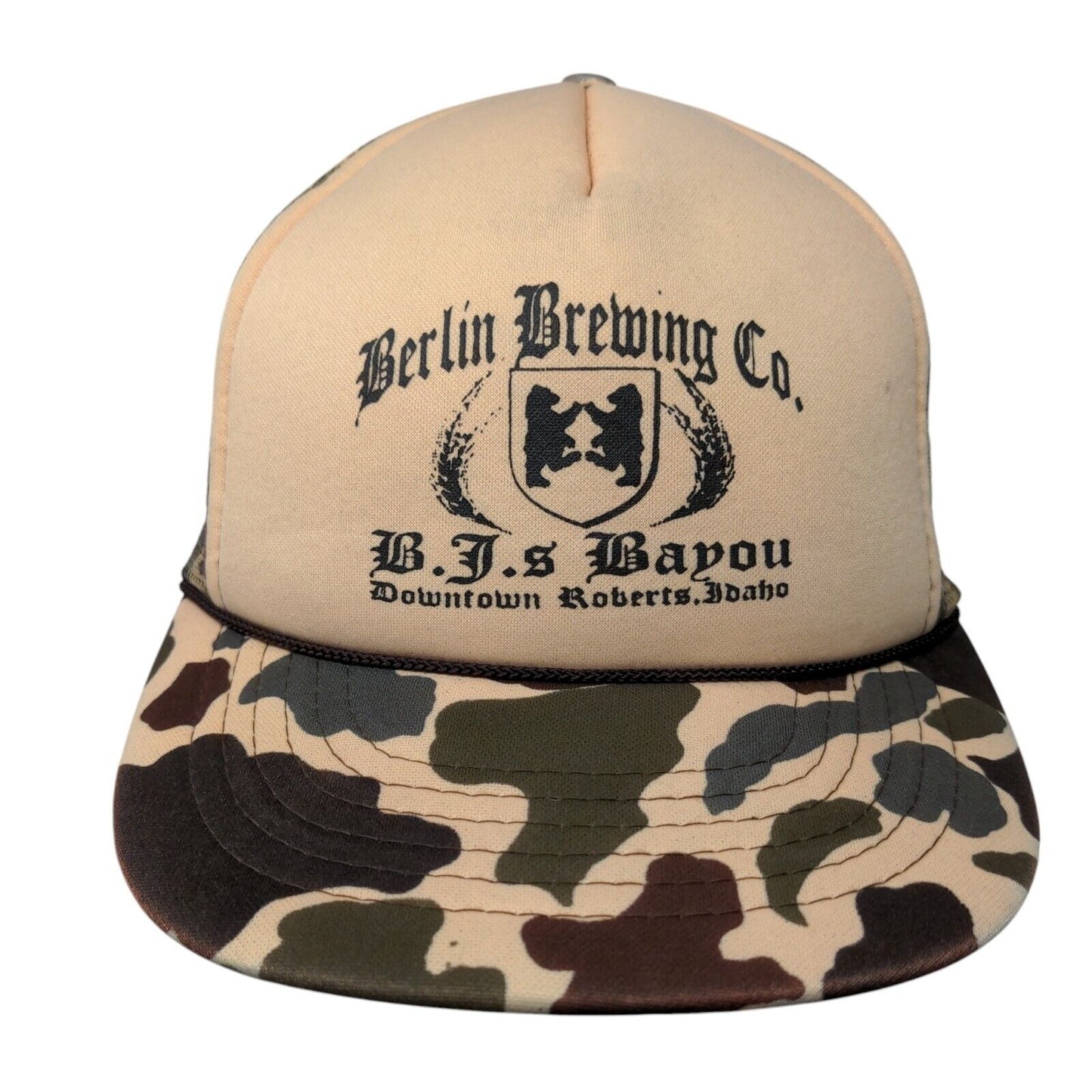 Berlin Brewing Co. Downtown Roberts Idaho Trucker Hat Camouflage Reg Size Rope