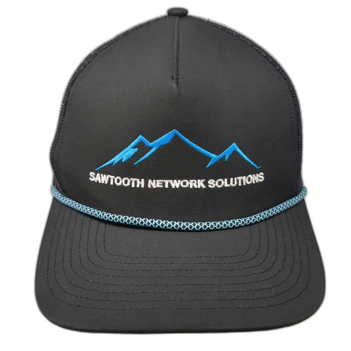 Zapped Trucker Hat Black Blue One Size Snapback Mesh Rope Sawtooth Network Logo