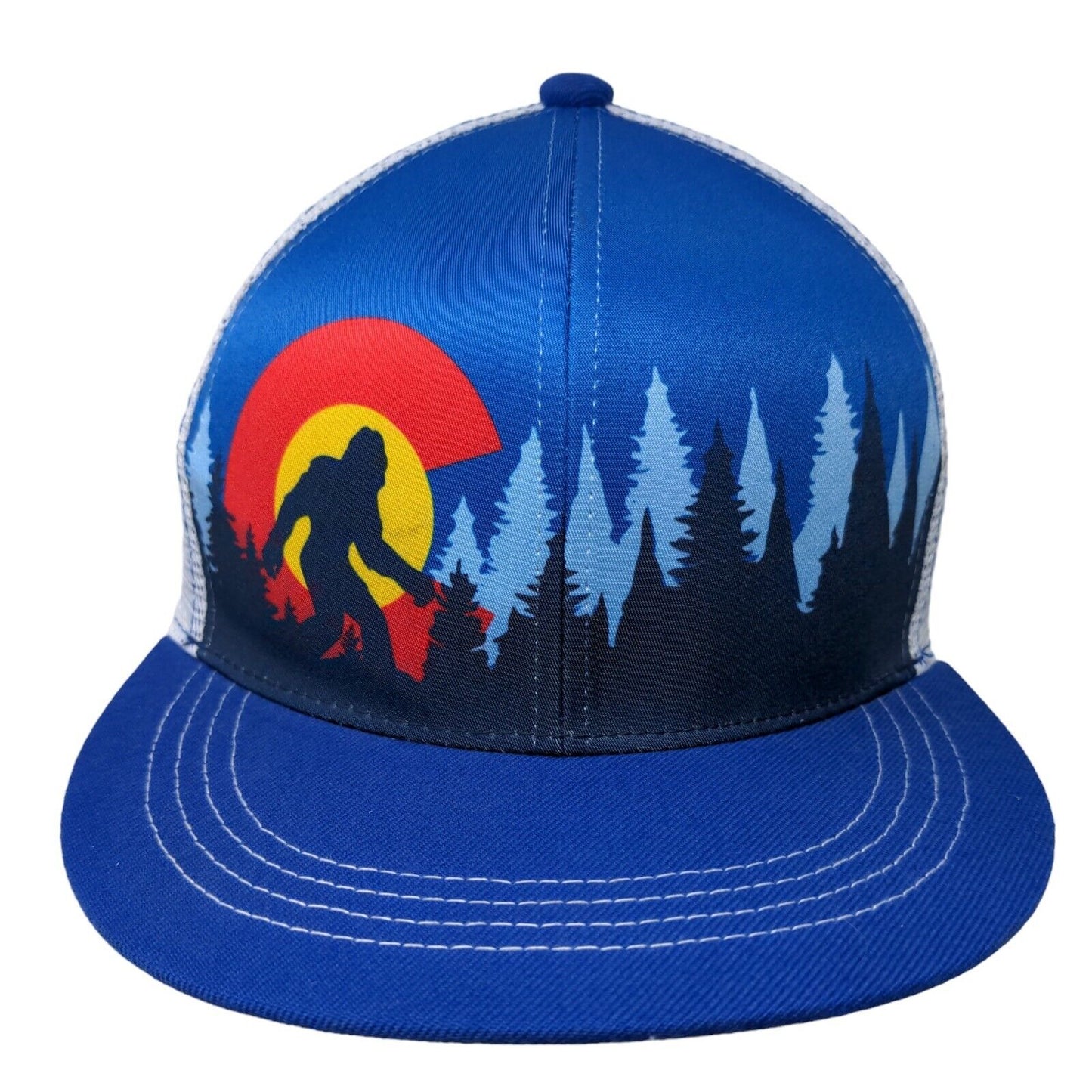 Askels Men's Snapback Mesh Back Hat Blue White Graphic Sasquatch Colorado Logo