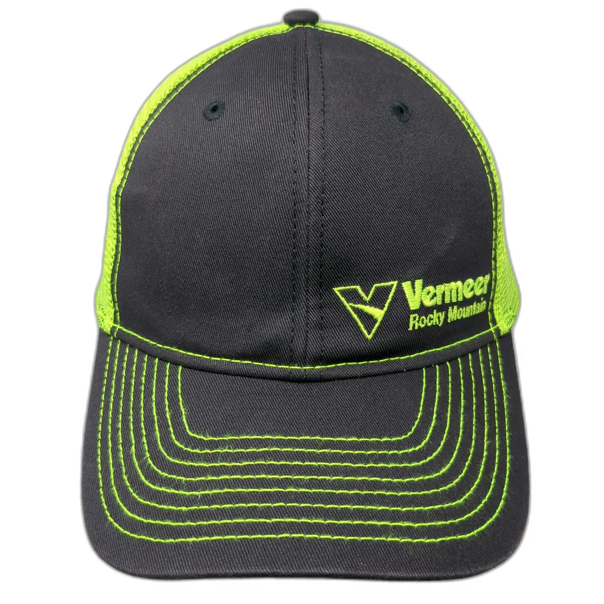 Vermeer Rocky Mountain Trucker Hat Black Yellow One Size Mesh Snapback Logo Cap
