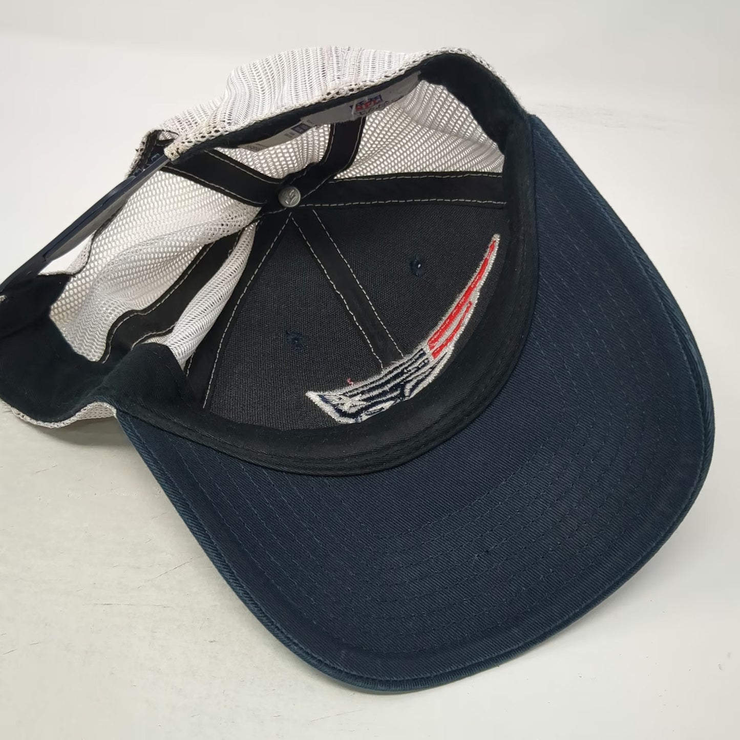 NFL Team Apparel New England Patriots Blue Trucker Hat One Size Snapback Mesh
