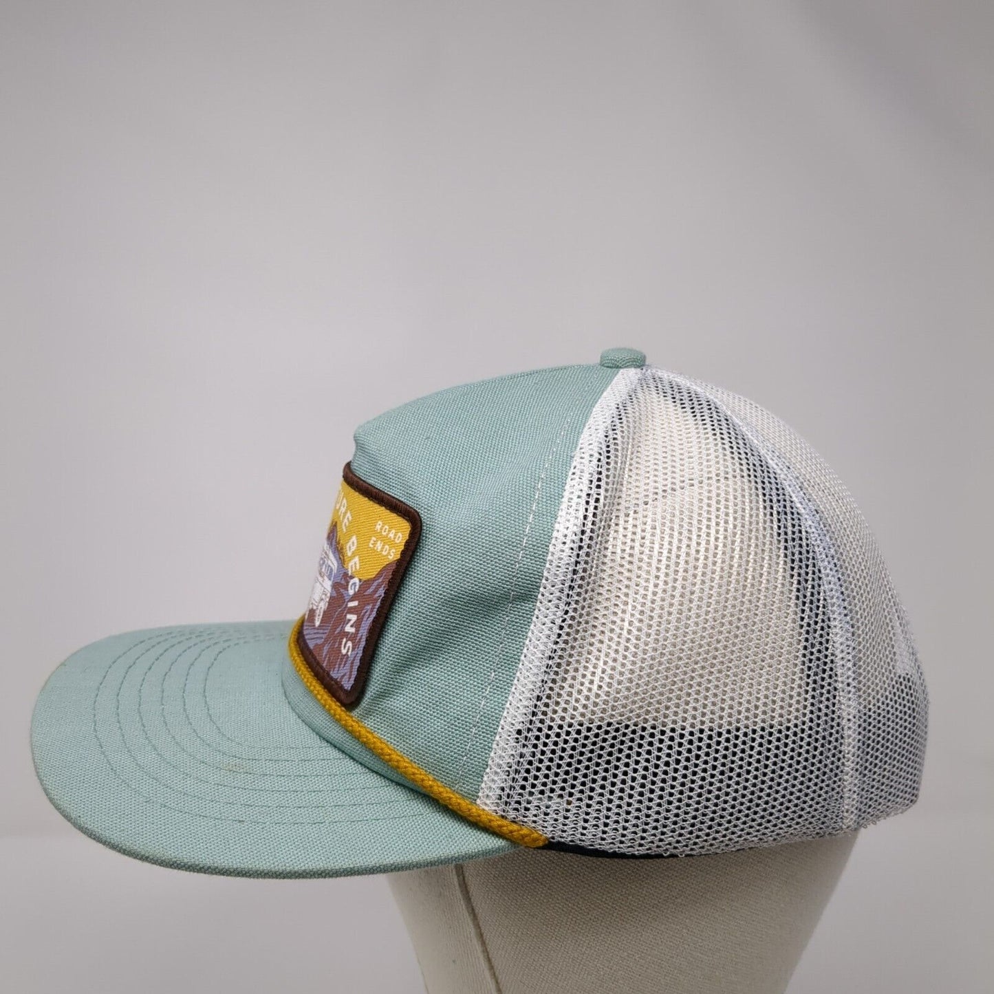 Adventure Begins Where The Road End Snapback Trucker Hat Green OS Mesh Back Rope
