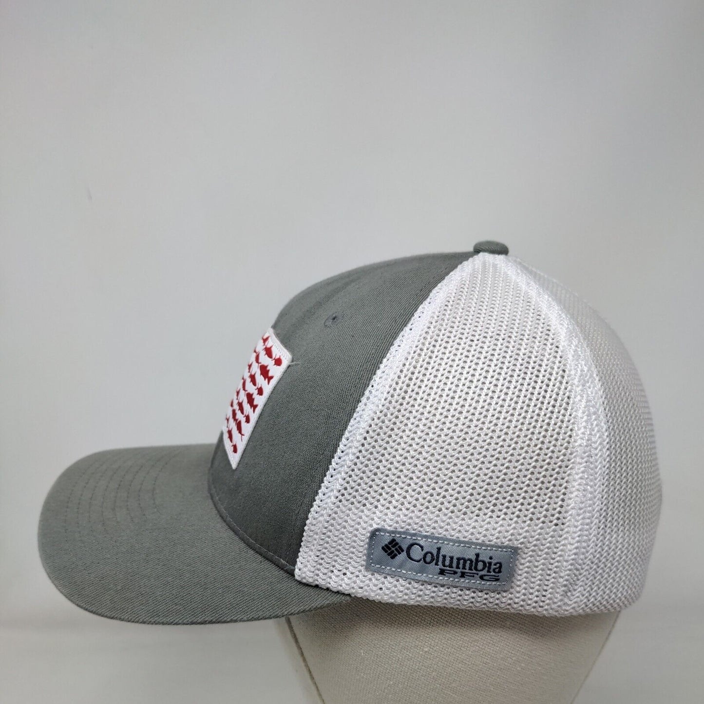 Columbia PFG Fitted Trucker Hat Gray S/M Embroidered Patriotic Mesh Back