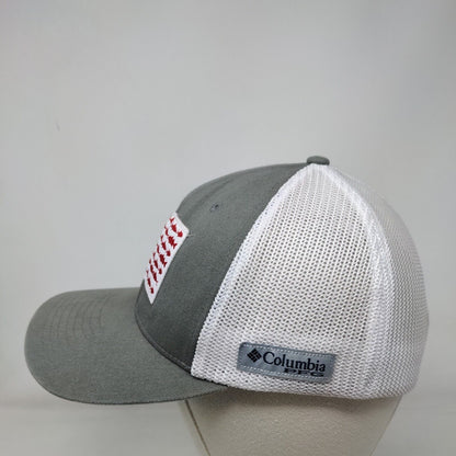 Columbia PFG Fitted Trucker Hat Gray S/M Embroidered Patriotic Mesh Back