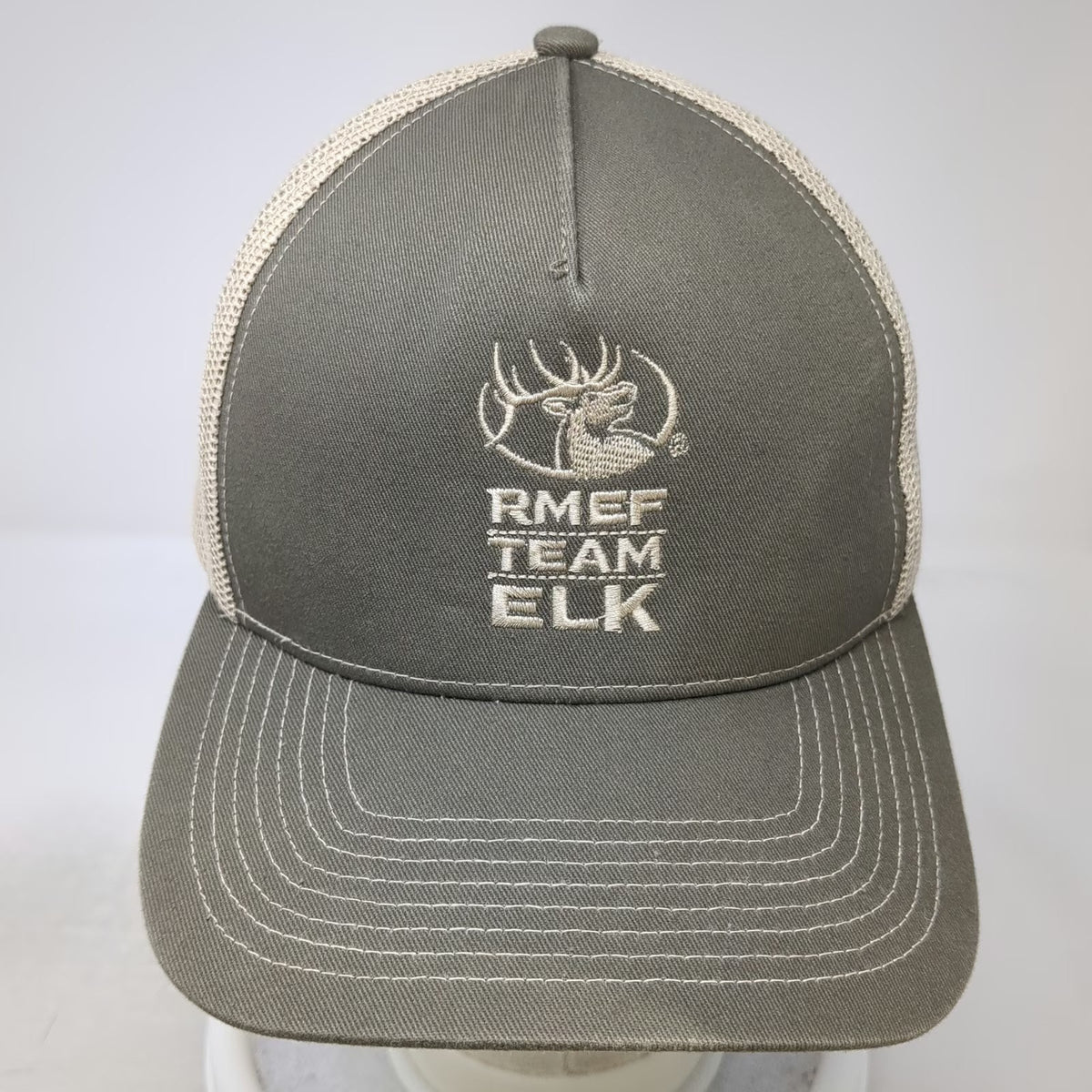 Outdoor Cap Trucker Hat Gray Beige One Size Mesh Back RMEF Team Elk Snapback