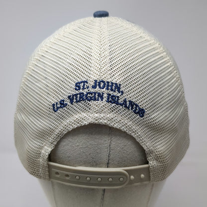 Sportsman Trucker Hat Blue White One Size Leather Patch Mesh St John USVI Bar