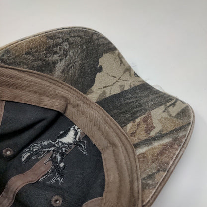 Bucked Up Strapback Hat Brown One Size Adjustable Embroidered Camouflage Cotton