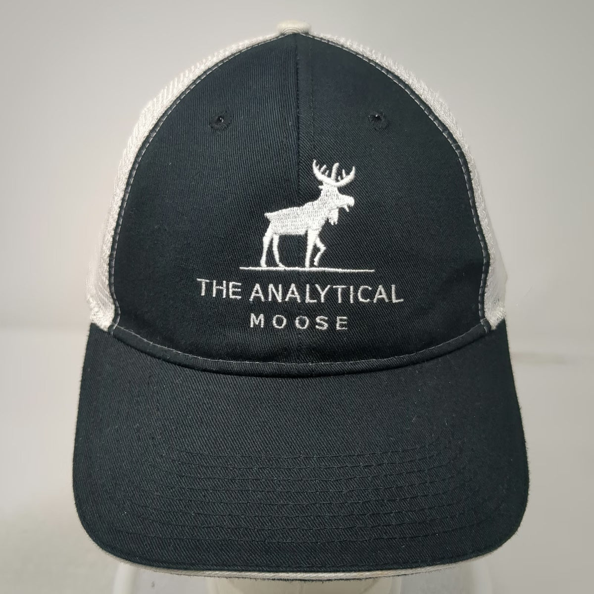 Baseball Cap Black White One Size Mesh Back Strapback Analytical Moose Hat