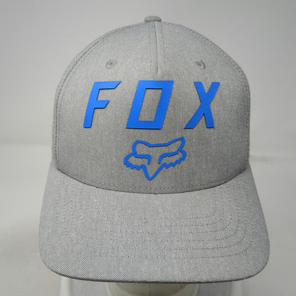 Fox 5 Panel Gray M Hat Blue Raised Logo Flexfit Fitted Curved Brim