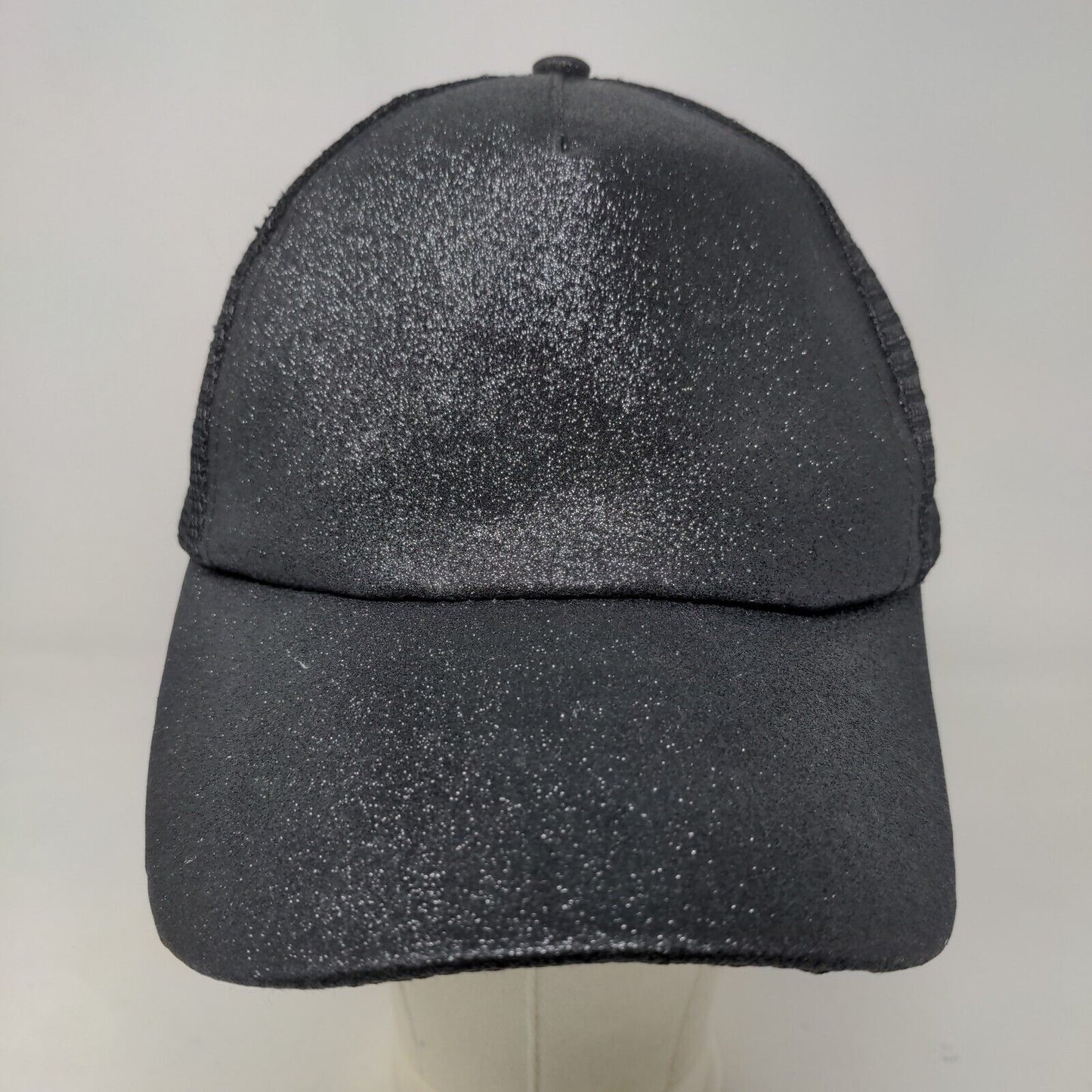 Unbranded Women's Strapback Hat Black Adjustable Sparkly Ponytail Hole