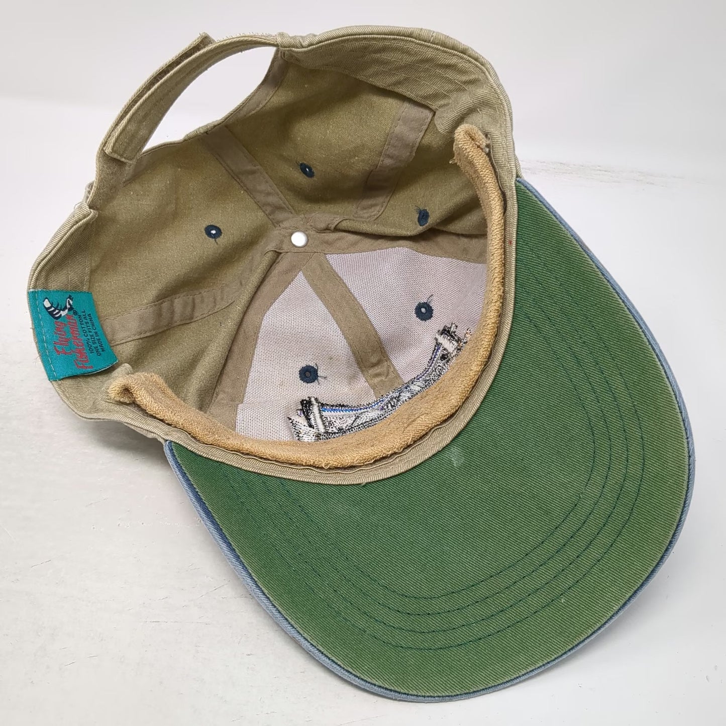 Flying Fisherman Baseball Cap Beige One Size Striped Bass Fishing Hat Strapback