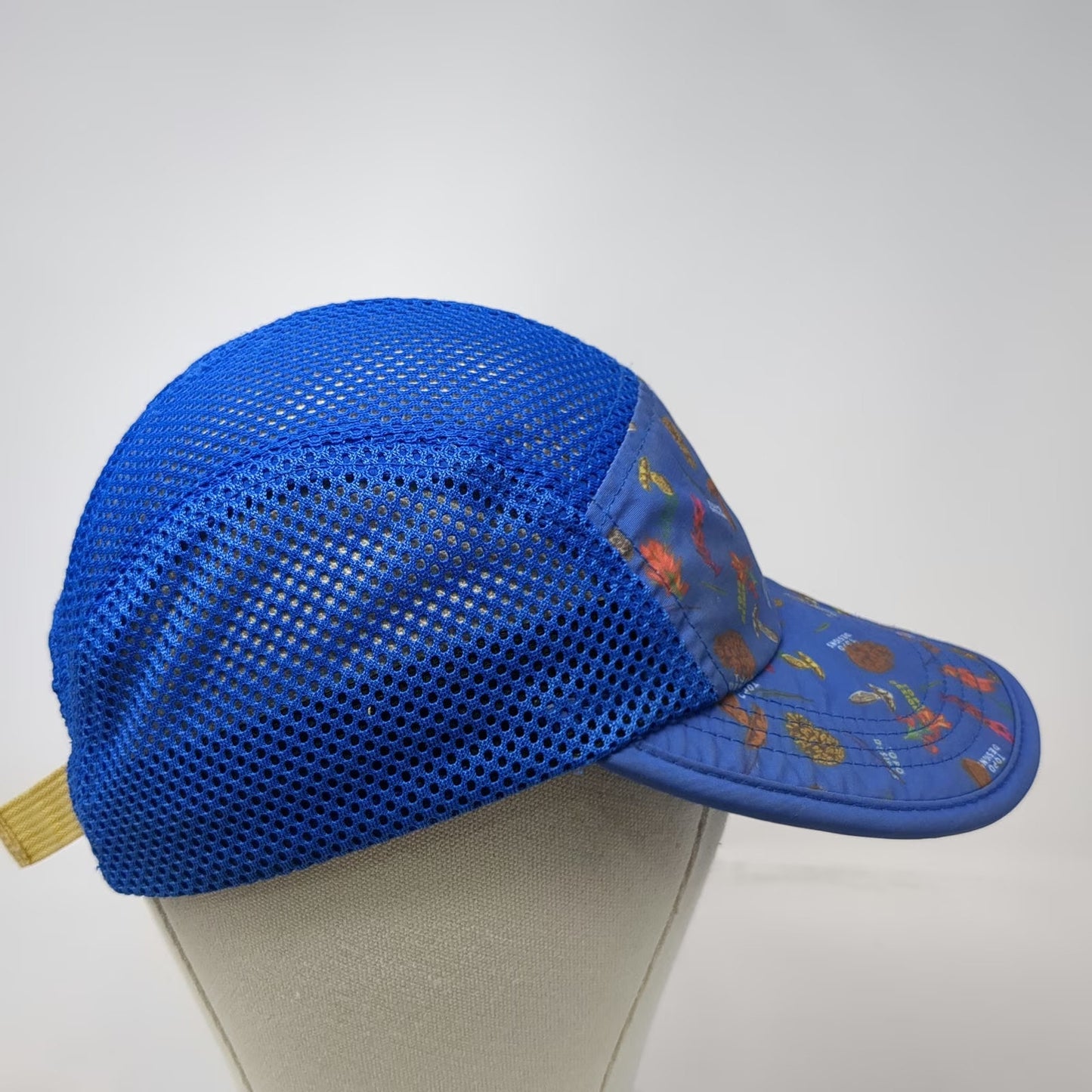 Topo Designs 5 Panel Hat Blue One Size Mushroom Pattern Mesh Strapback Pinecone
