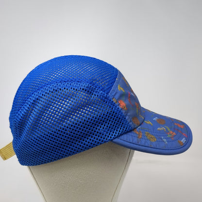 Topo Designs 5 Panel Hat Blue One Size Mushroom Pattern Mesh Strapback Pinecone