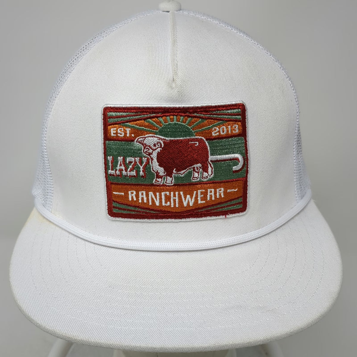 Lazy J Ranch Wear Trucker Hat White One Size Snapback Rope Patch Hereford Bull