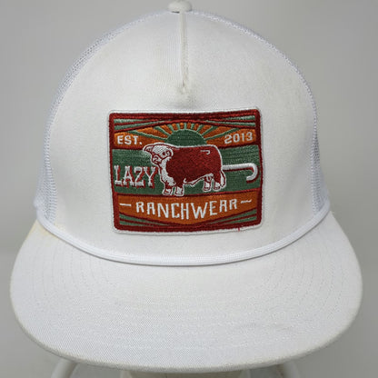 Lazy J Ranch Wear Trucker Hat White One Size Snapback Rope Patch Hereford Bull