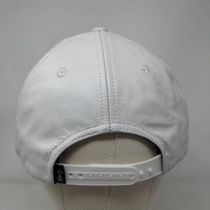 Karl Alley Snapback Hat White #B11737 Metal Plate Logo Cow Leather