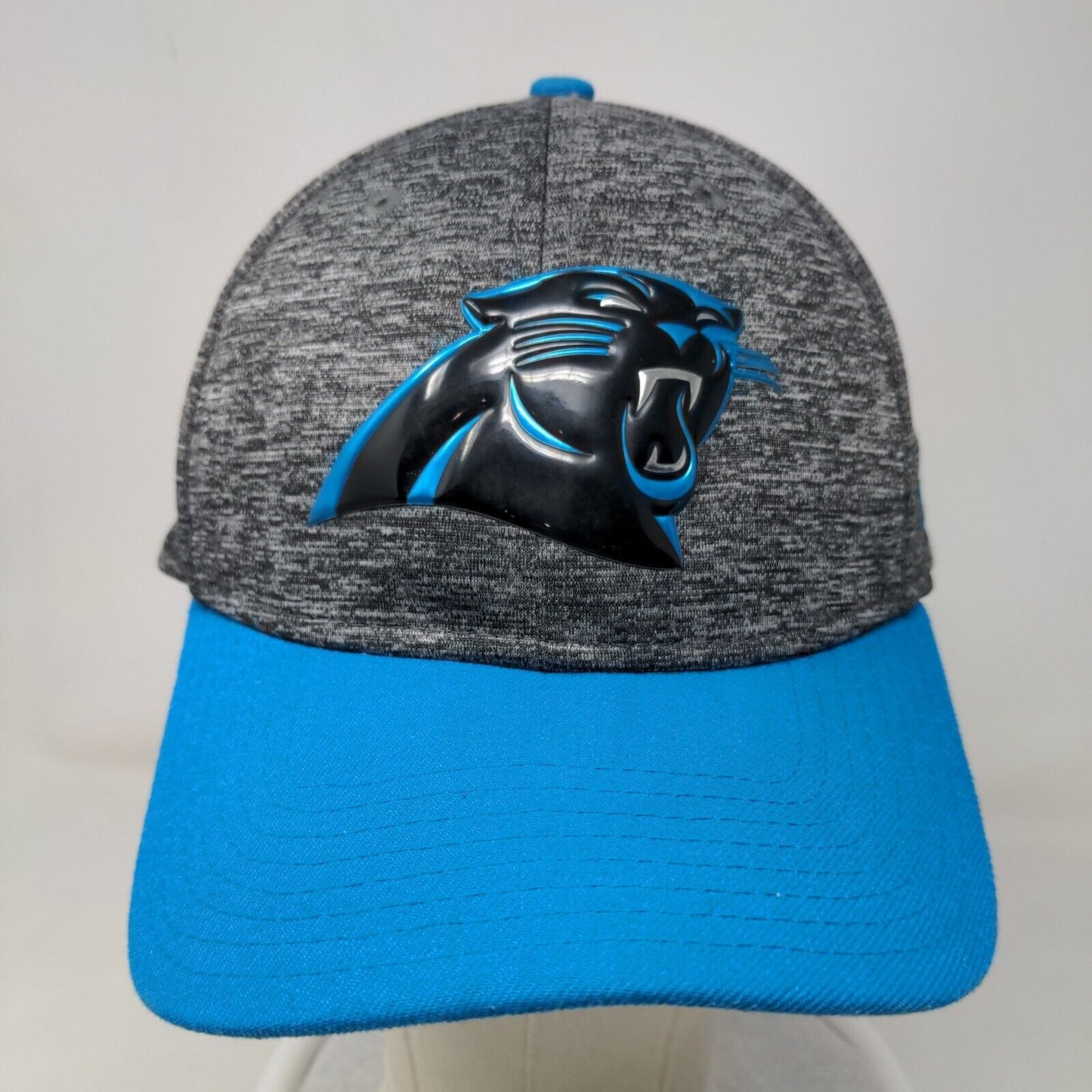 New Era Men's 39Thirty Fitted Hat Gray Blue L-XL 3D Carolina Panthers Logo