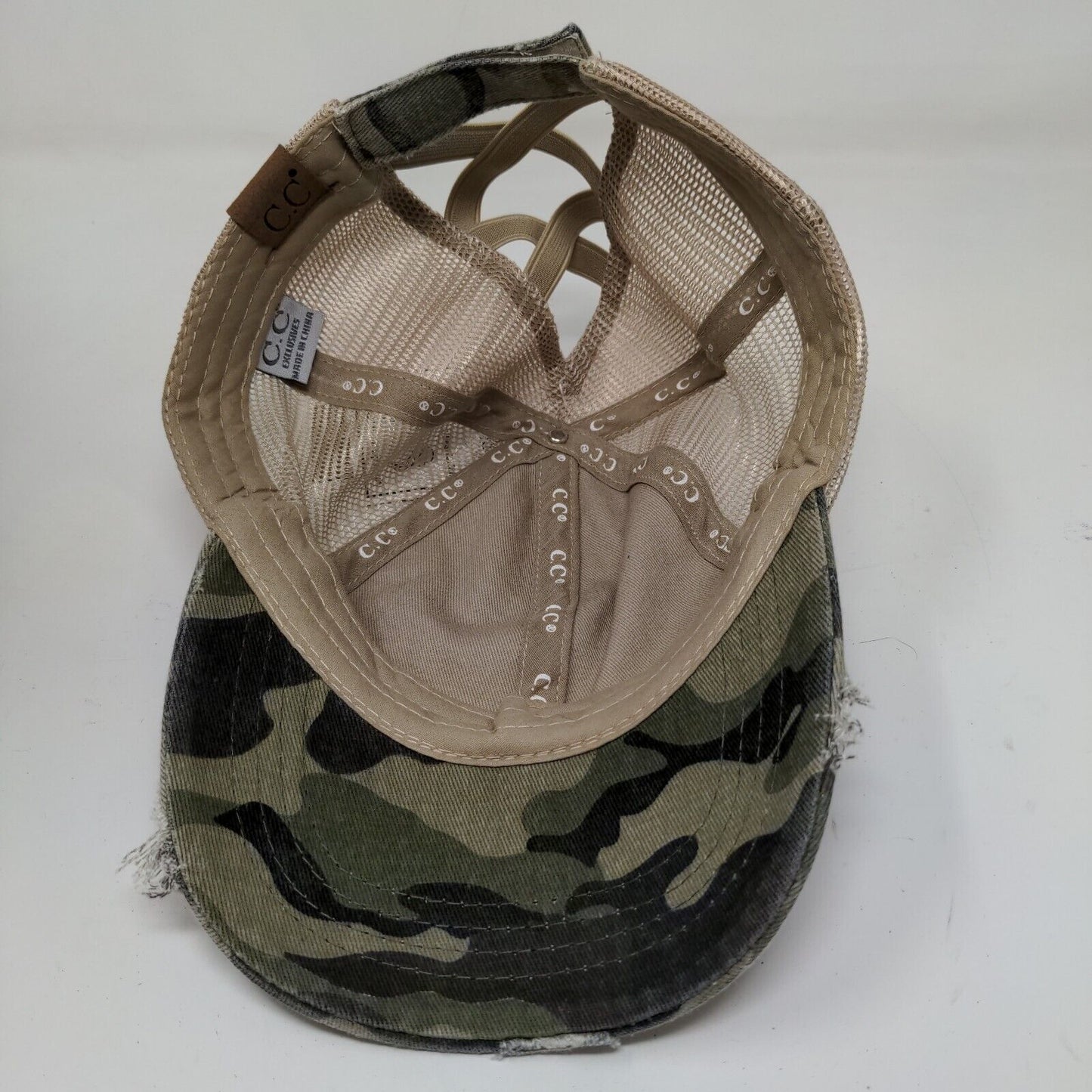 C.C. Exclusives Women's Distressed Camo Hat Strapback W/Tags Cotton Blend