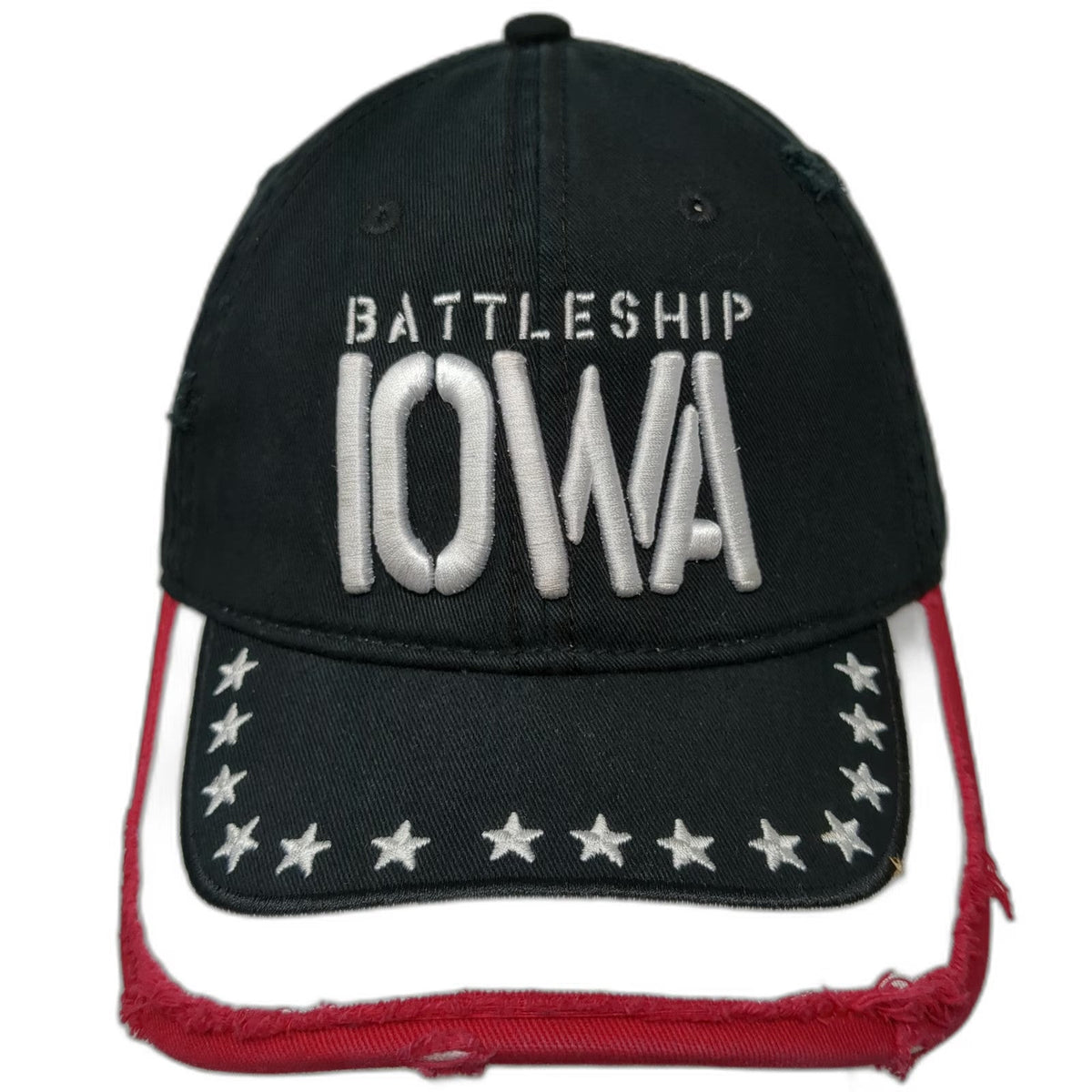 Battleship Iowa Baseball Cap Black OSFM Distressed Brim Stars Embroidered Hat