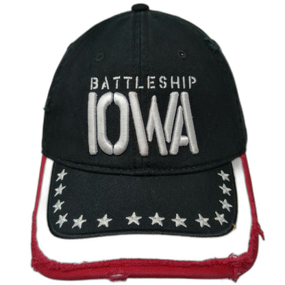 Battleship Iowa Baseball Cap Black OSFM Distressed Brim Stars Embroidered Hat