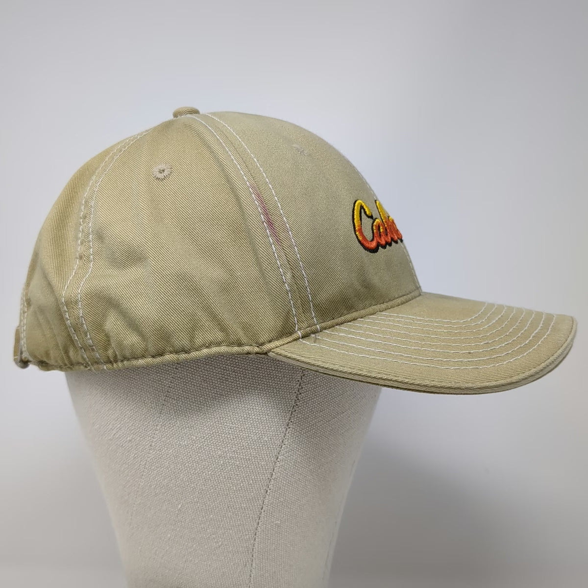 Cabela's Baseball Cap Beige One Size Contrast Stitching Slideback Hat Embroidery