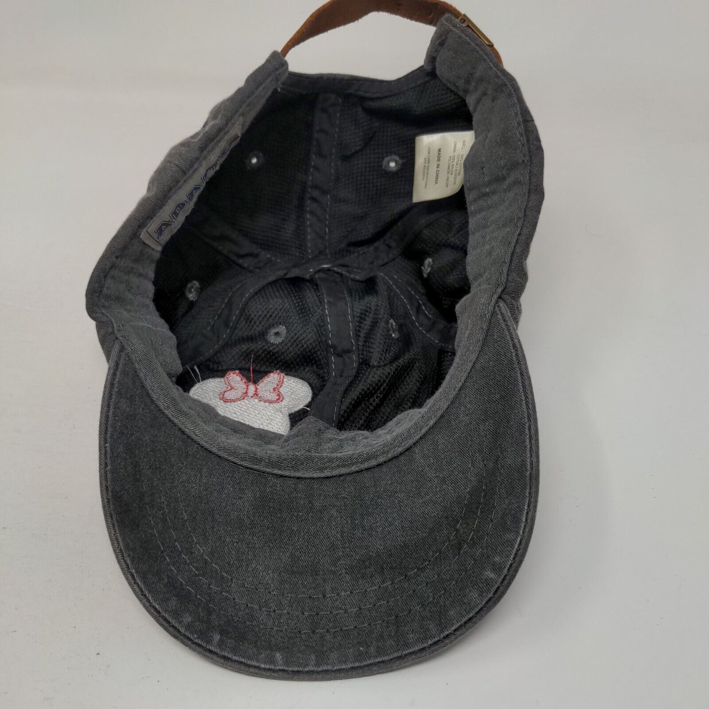 Minnie Mouse Slideback Hat Gray One Size Embroidered Leather Strap Adams