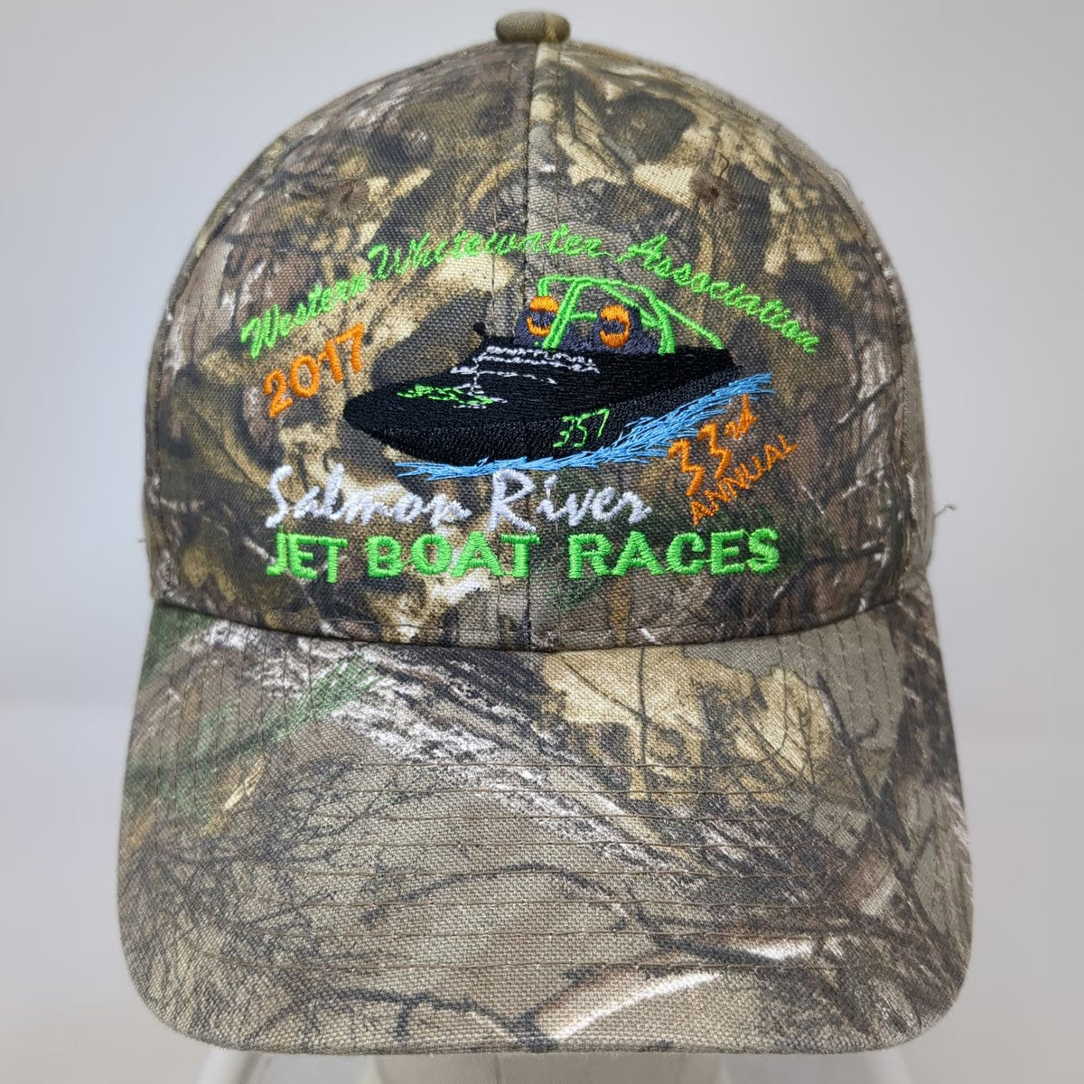Port Authority Baseball Cap Green Camo One Size Jet Boat Races Salmon River Hat